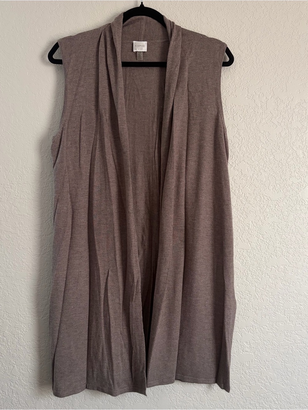 Cupio Women’s Size Large Open Front Lightweight Sleeveless Cardigan Cashmere